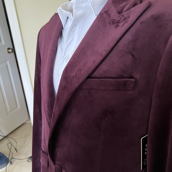 Express Plum/burgundy  Velvet Slim Tuxedo Jacket - Picture 8 of 9